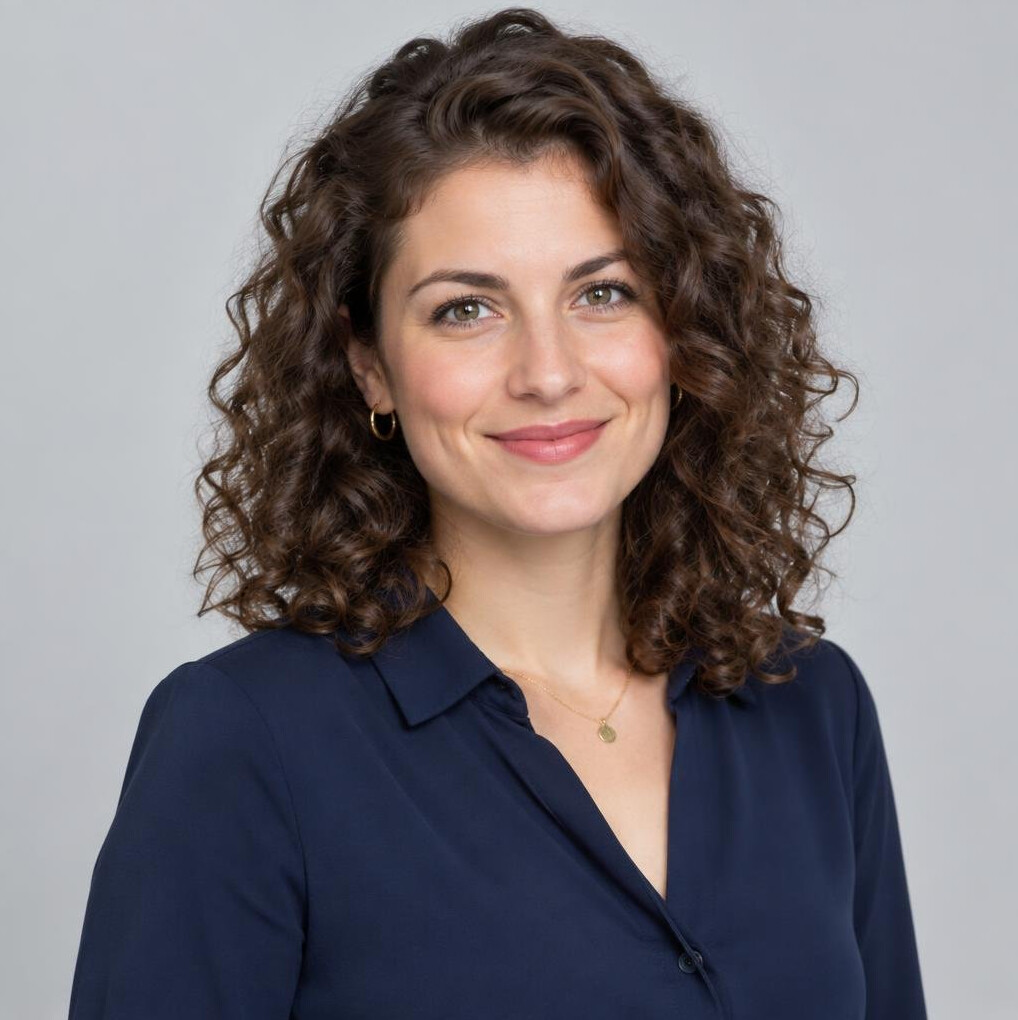 Studio portrait of a European woman with curly hair